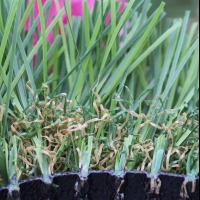 Double-color artificial grass with green and brown thatching